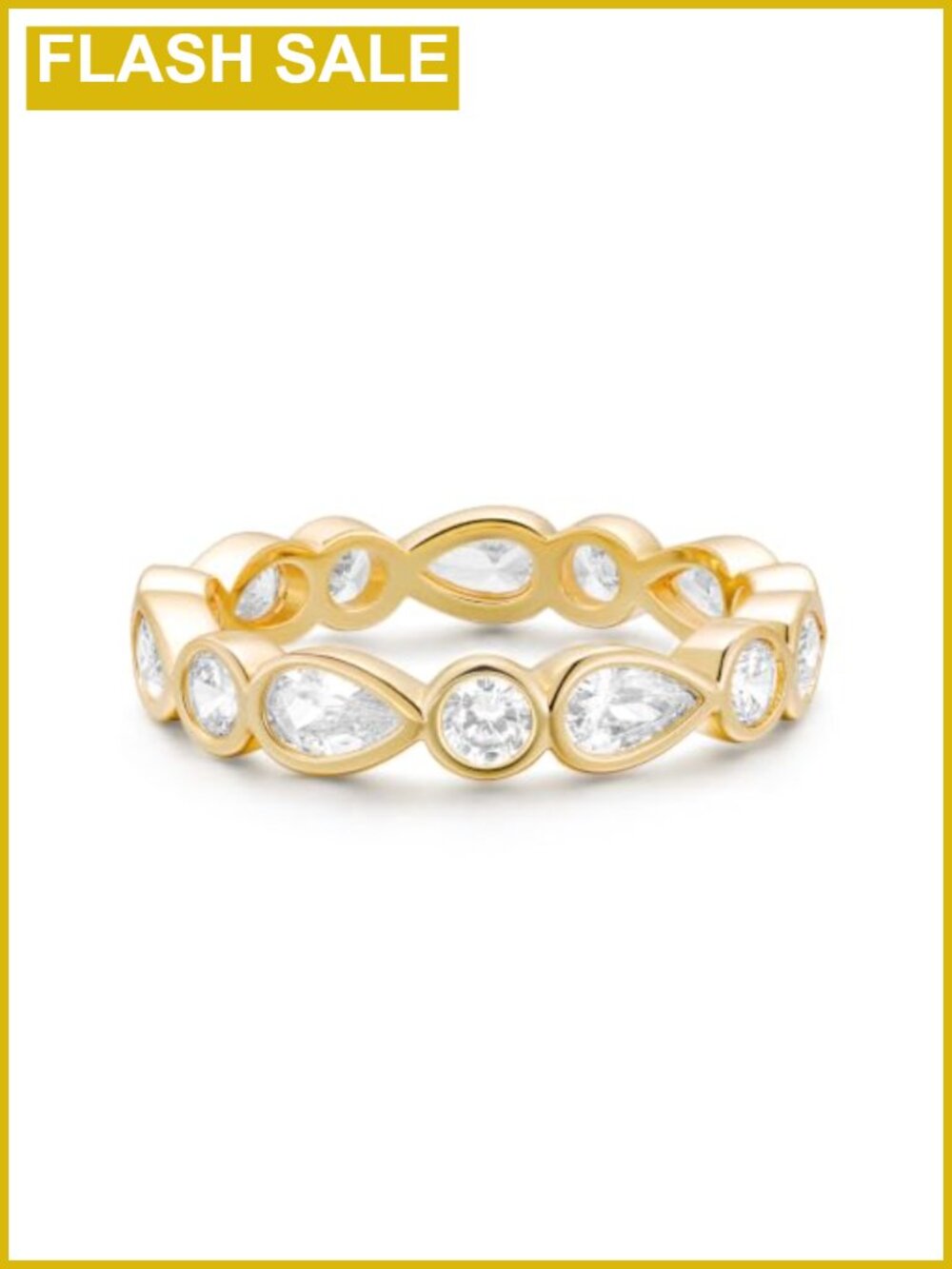 14K Gold Filled Eternity Band Bezel Set Stackable Ring Pear Round CZ